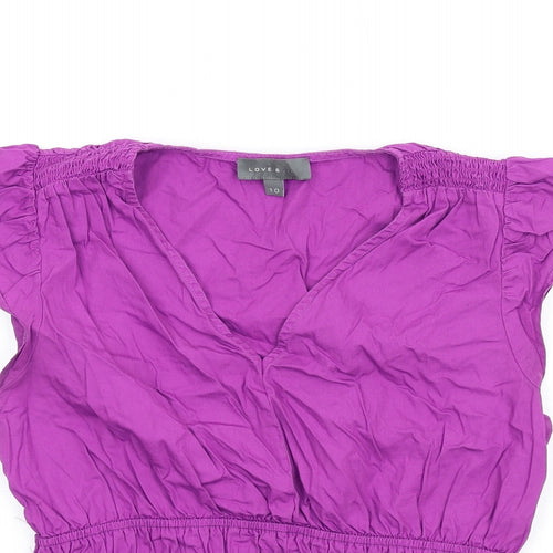Love&.... Womens Purple Cotton Basic T-Shirt Size 10 Collared