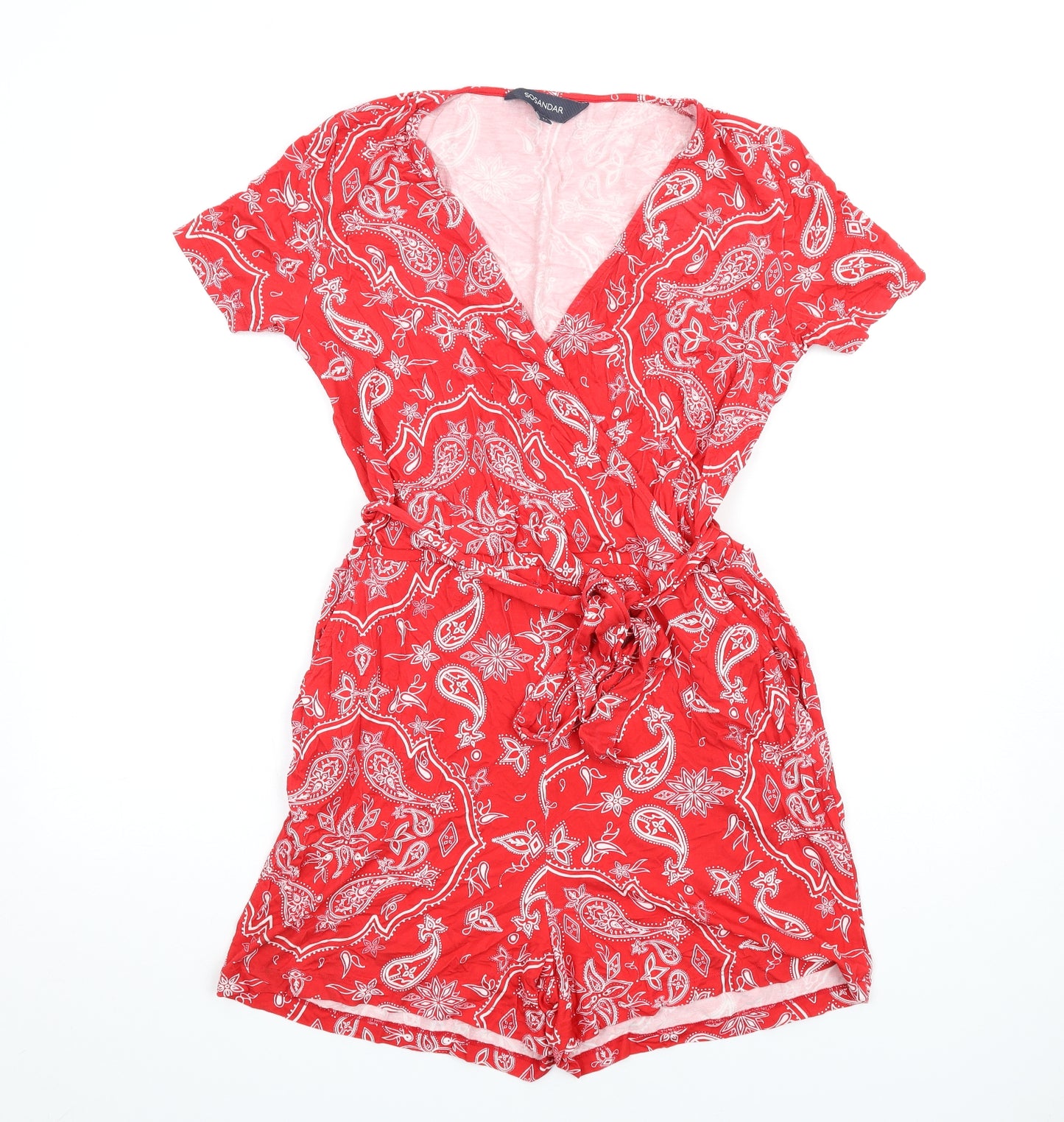 SOSANDAR Womens Red Paisley Vinyl Playsuit One-Piece Size 12 Pullover