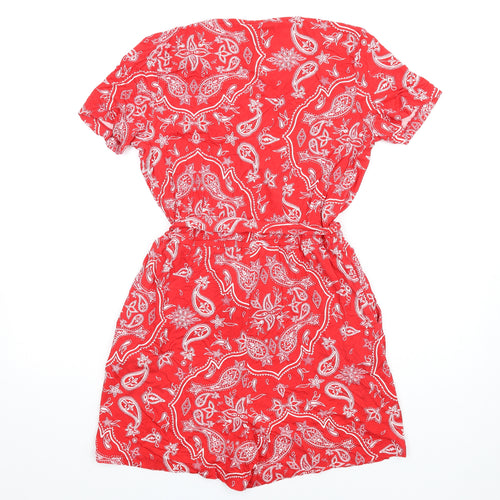 SOSANDAR Womens Red Paisley Vinyl Playsuit One-Piece Size 12 Pullover
