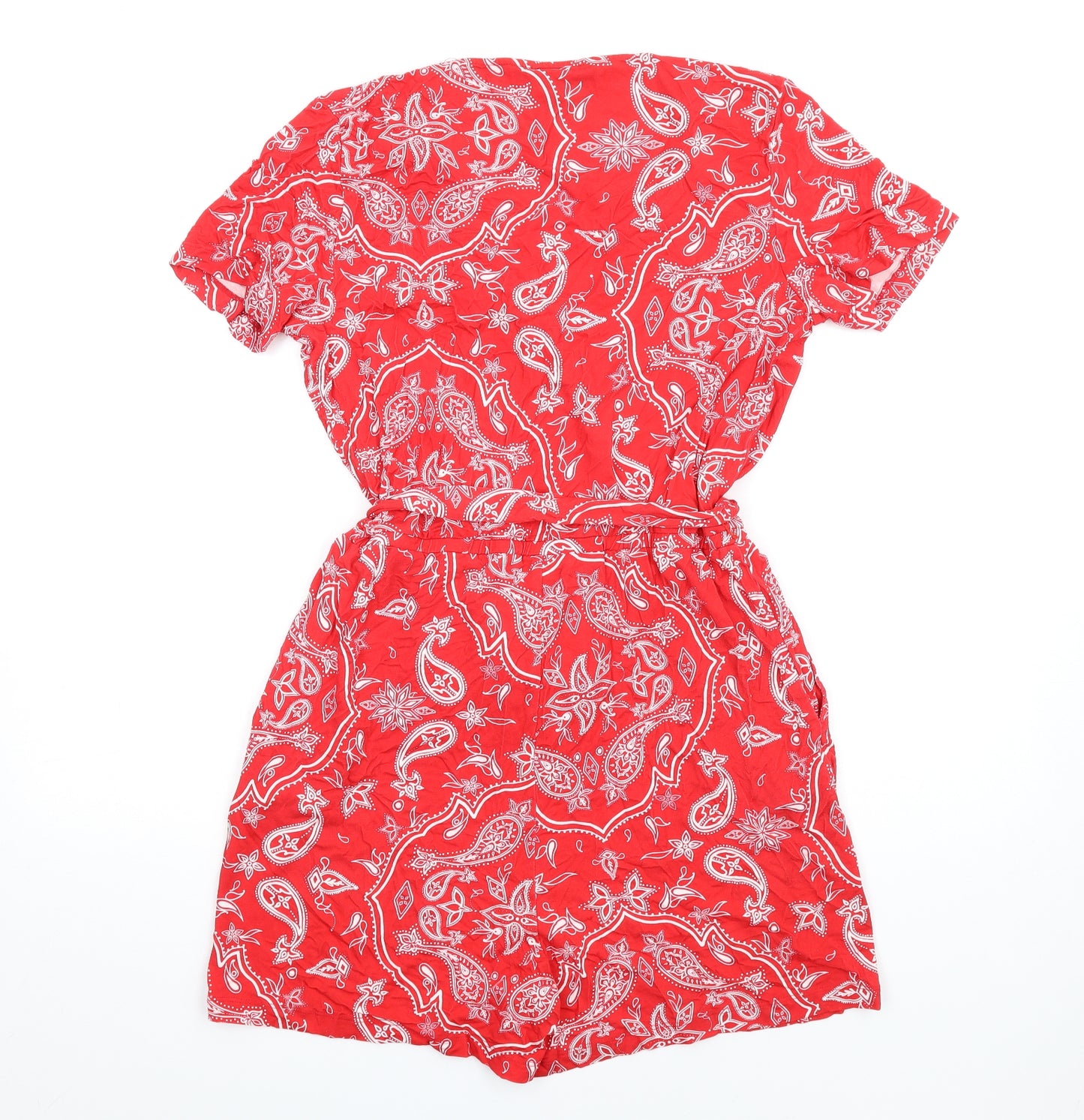 SOSANDAR Womens Red Paisley Vinyl Playsuit One-Piece Size 12 Pullover