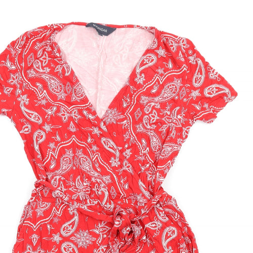 SOSANDAR Womens Red Paisley Vinyl Playsuit One-Piece Size 12 Pullover
