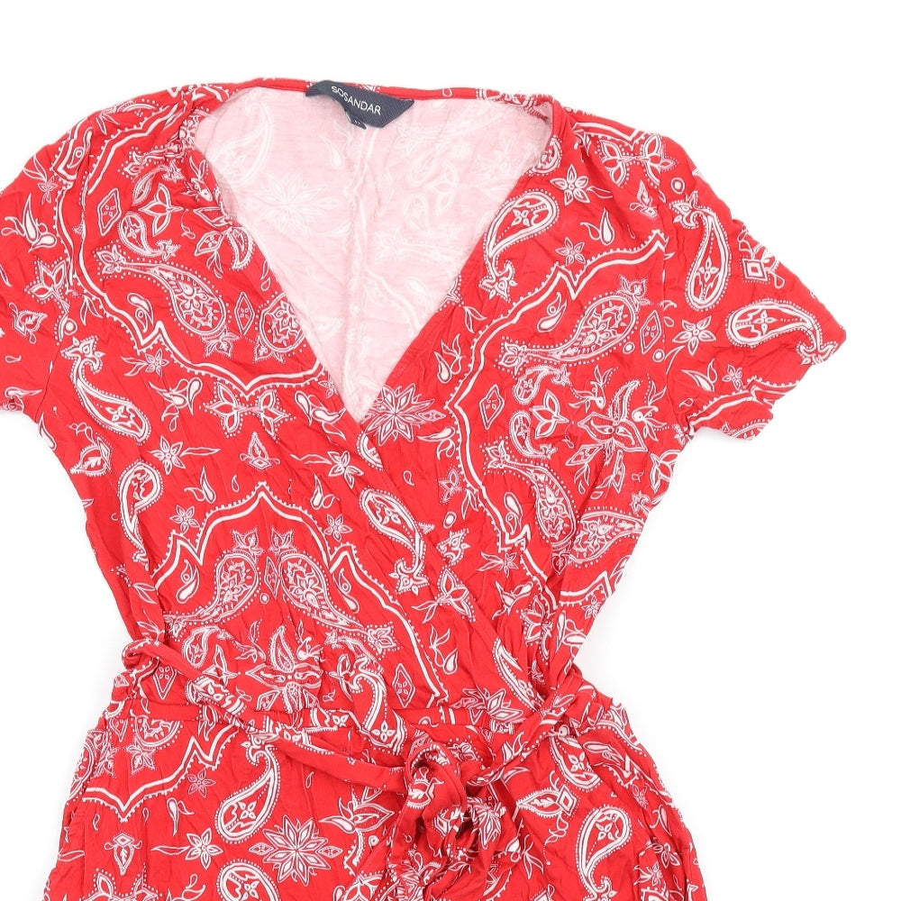 SOSANDAR Womens Red Paisley Vinyl Playsuit One-Piece Size 12 Pullover