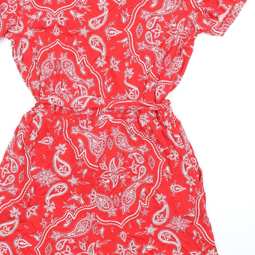 SOSANDAR Womens Red Paisley Vinyl Playsuit One-Piece Size 12 Pullover