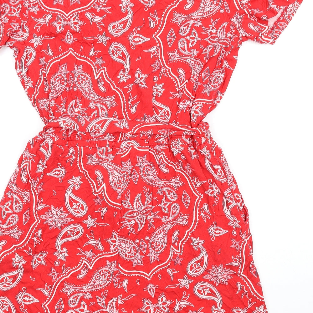 SOSANDAR Womens Red Paisley Vinyl Playsuit One-Piece Size 12 Pullover