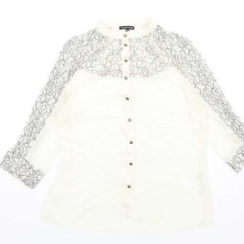 Warehouse Womens Ivory Polyester Basic Button-Up Size 12 Round Neck