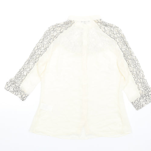 Warehouse Womens Ivory Polyester Basic Button-Up Size 12 Round Neck