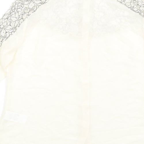 Warehouse Womens Ivory Polyester Basic Button-Up Size 12 Round Neck