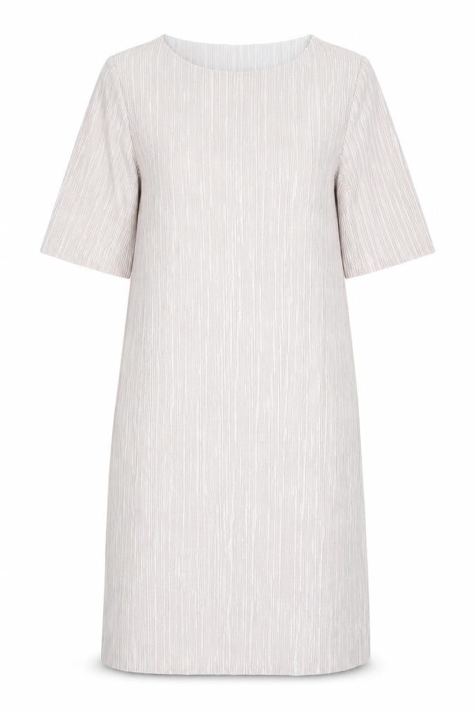 Front view of River Island women’s beige polyester t-shirt dress, size UK 8, round neck pullover