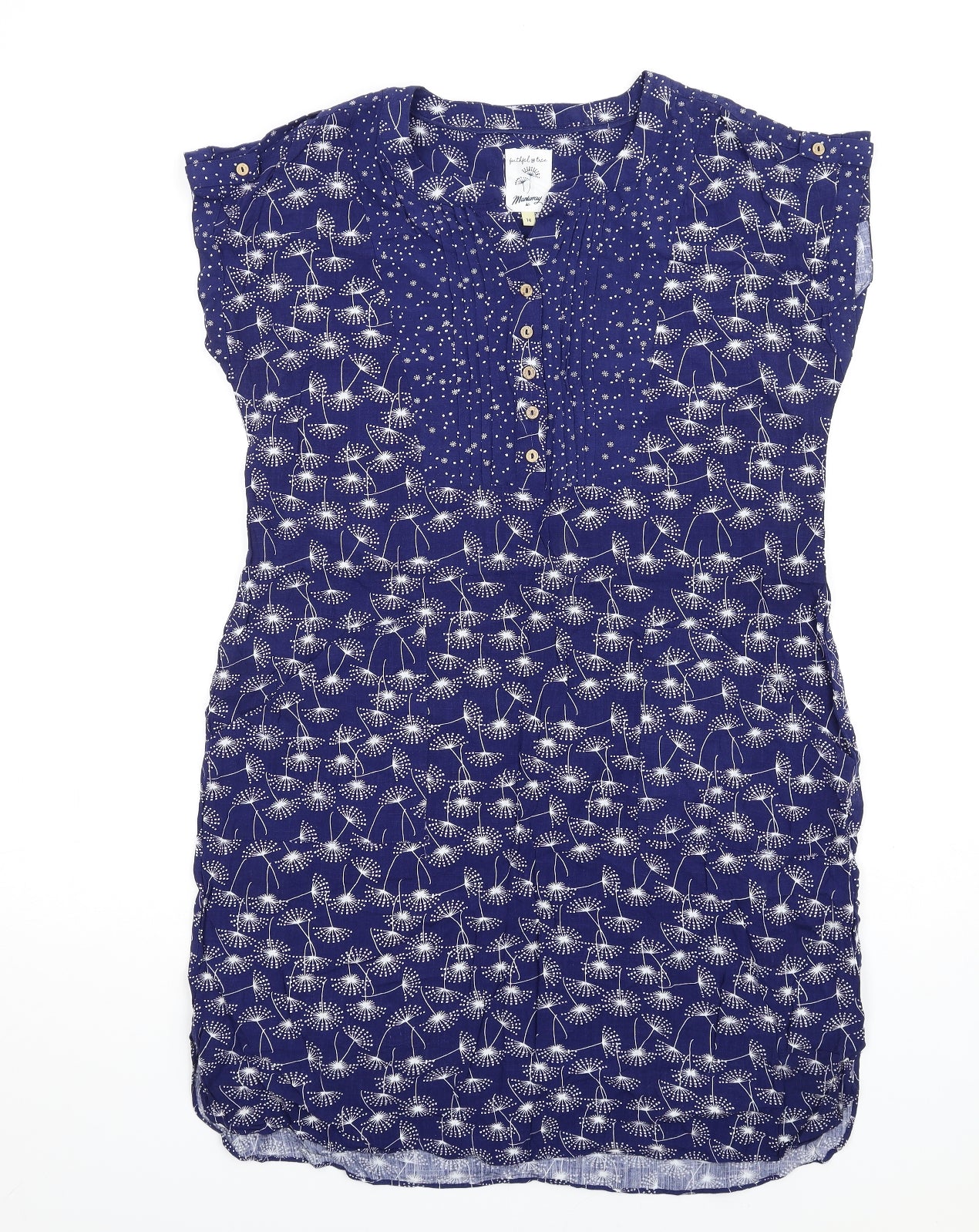 MANTARAY PRODUCTS Womens Blue Geometric Viscose A-Line Size 14 V-Neck Pullover