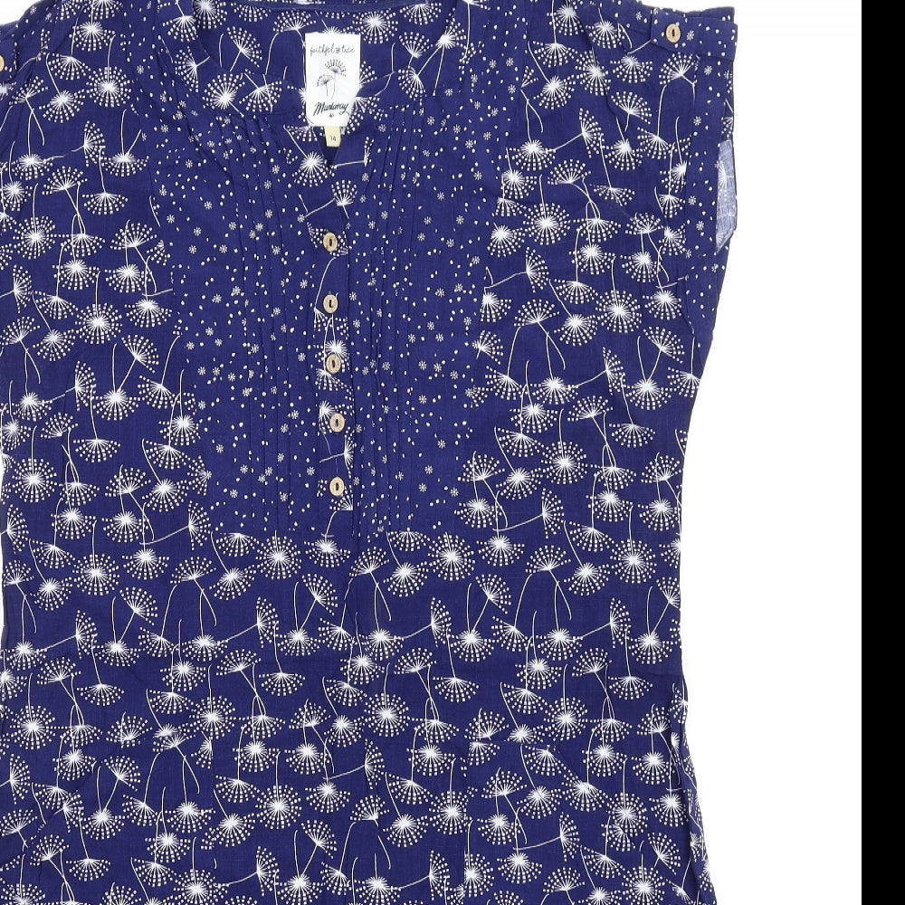MANTARAY PRODUCTS Womens Blue Geometric Viscose A-Line Size 14 V-Neck Pullover
