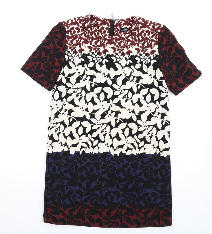 Zara Womens Multicoloured Geometric Polyester T-Shirt Dress Size S Round Neck Zip