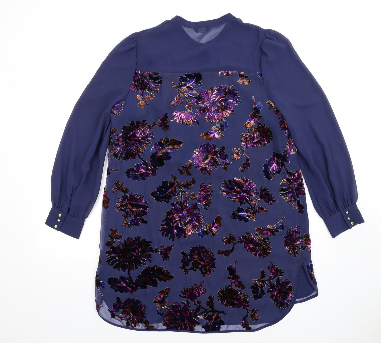 Autograph Womens Blue Floral Viscose Shirt Dress Size 14 Round Neck Button