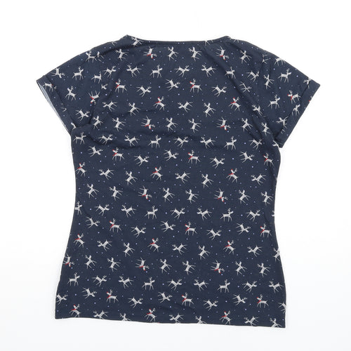 Marks and Spencer Womens Blue Geometric Polyester Basic T-Shirt Size 10 Round Neck - Reindeer