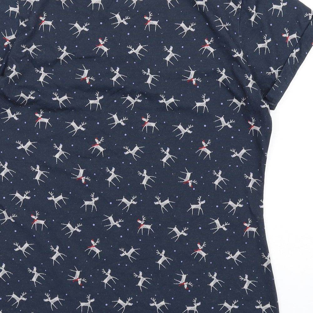 Marks and Spencer Womens Blue Geometric Polyester Basic T-Shirt Size 10 Round Neck - Reindeer