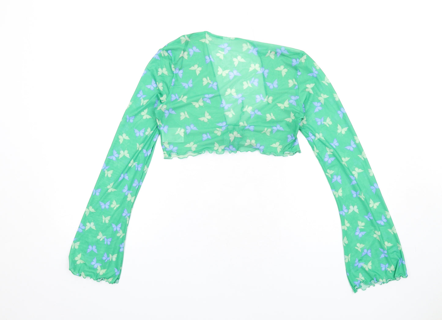 H&M Womens Green Geometric Polyester Cropped T-Shirt Size S V-Neck