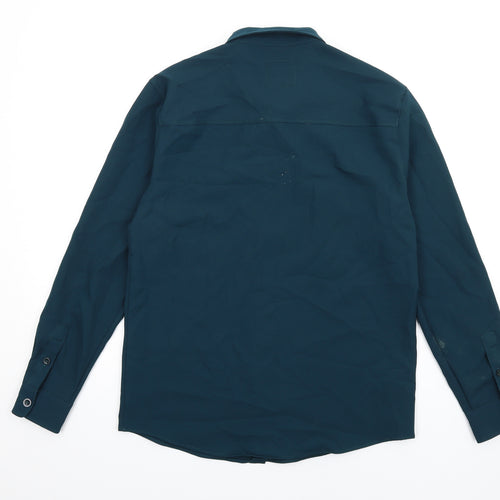 Boohoo Mens Green Polyester Button-Up Size S Collared Button