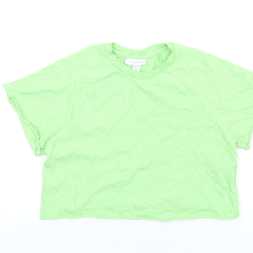 Topshop Womens Green Cotton Cropped T-Shirt Size 6 Round Neck