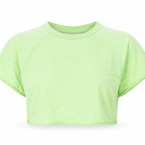 Topshop Womens Green Cotton Cropped T-Shirt Size 6 Round Neck