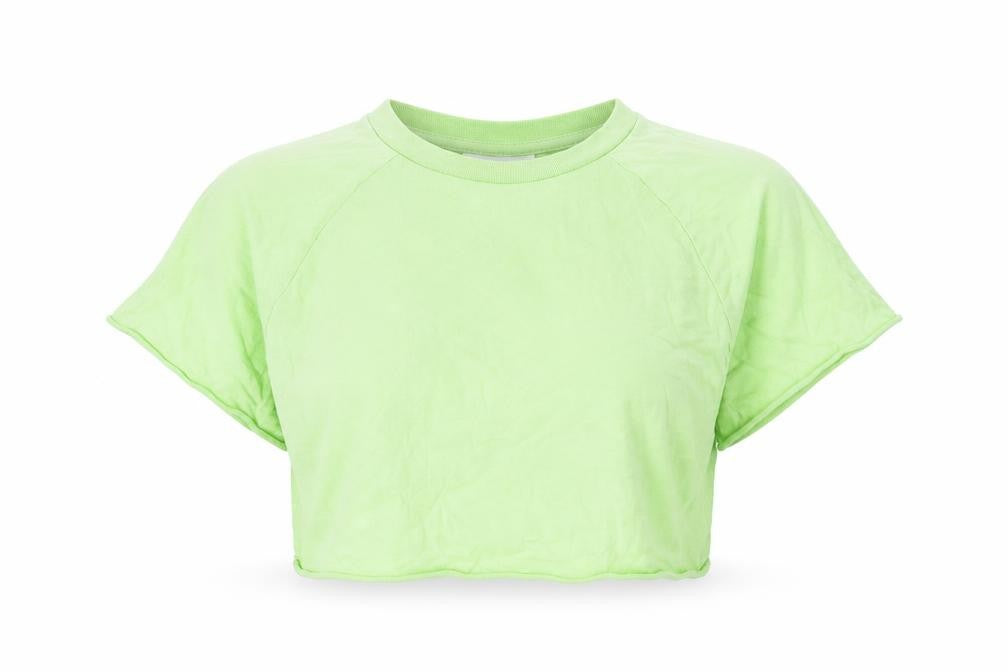 Topshop Womens Green Cotton Cropped T-Shirt Size 6 Round Neck