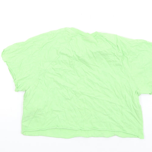 Topshop Womens Green Cotton Cropped T-Shirt Size 6 Round Neck