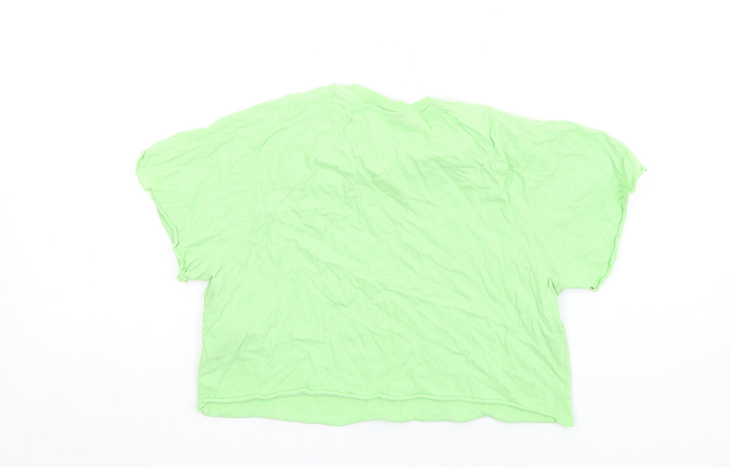 Topshop Womens Green Cotton Cropped T-Shirt Size 6 Round Neck