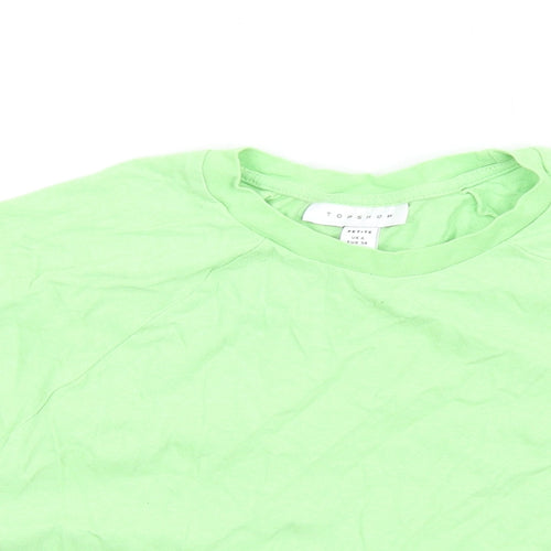 Topshop Womens Green Cotton Cropped T-Shirt Size 6 Round Neck