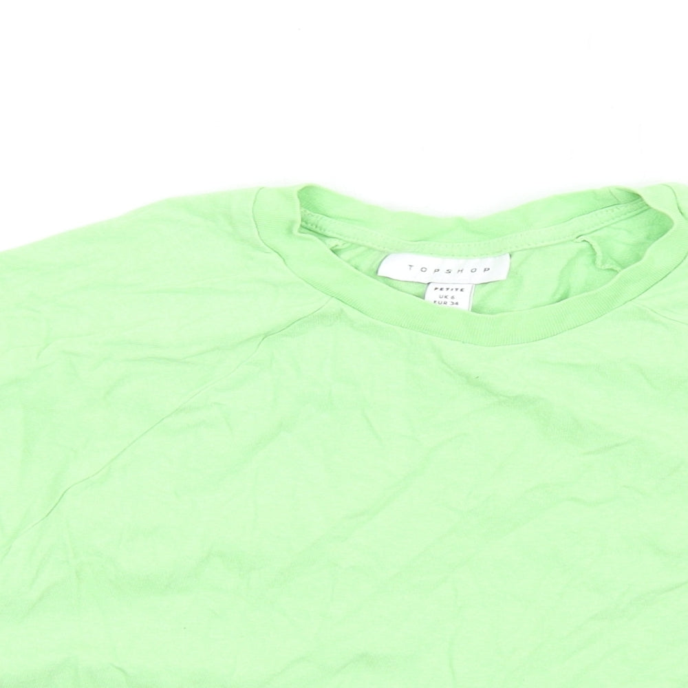 Topshop Womens Green Cotton Cropped T-Shirt Size 6 Round Neck