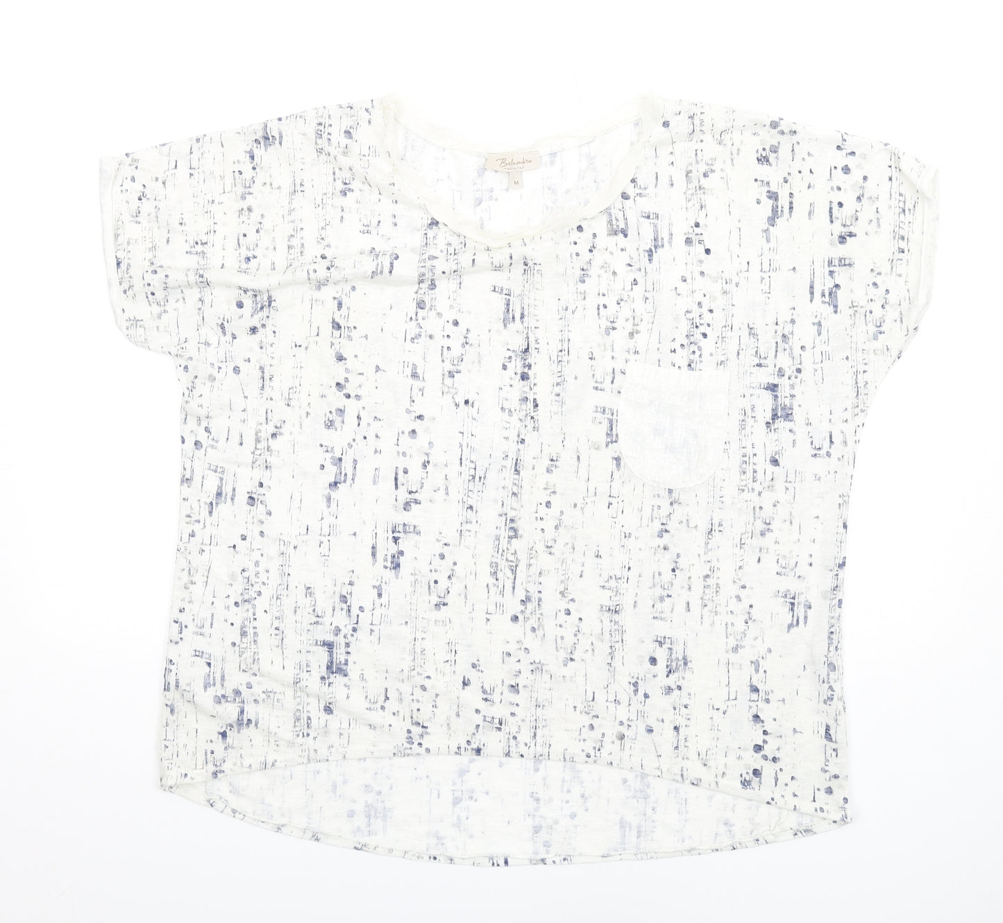 Bellambia Womens White Viscose Basic T-Shirt Size M Round Neck