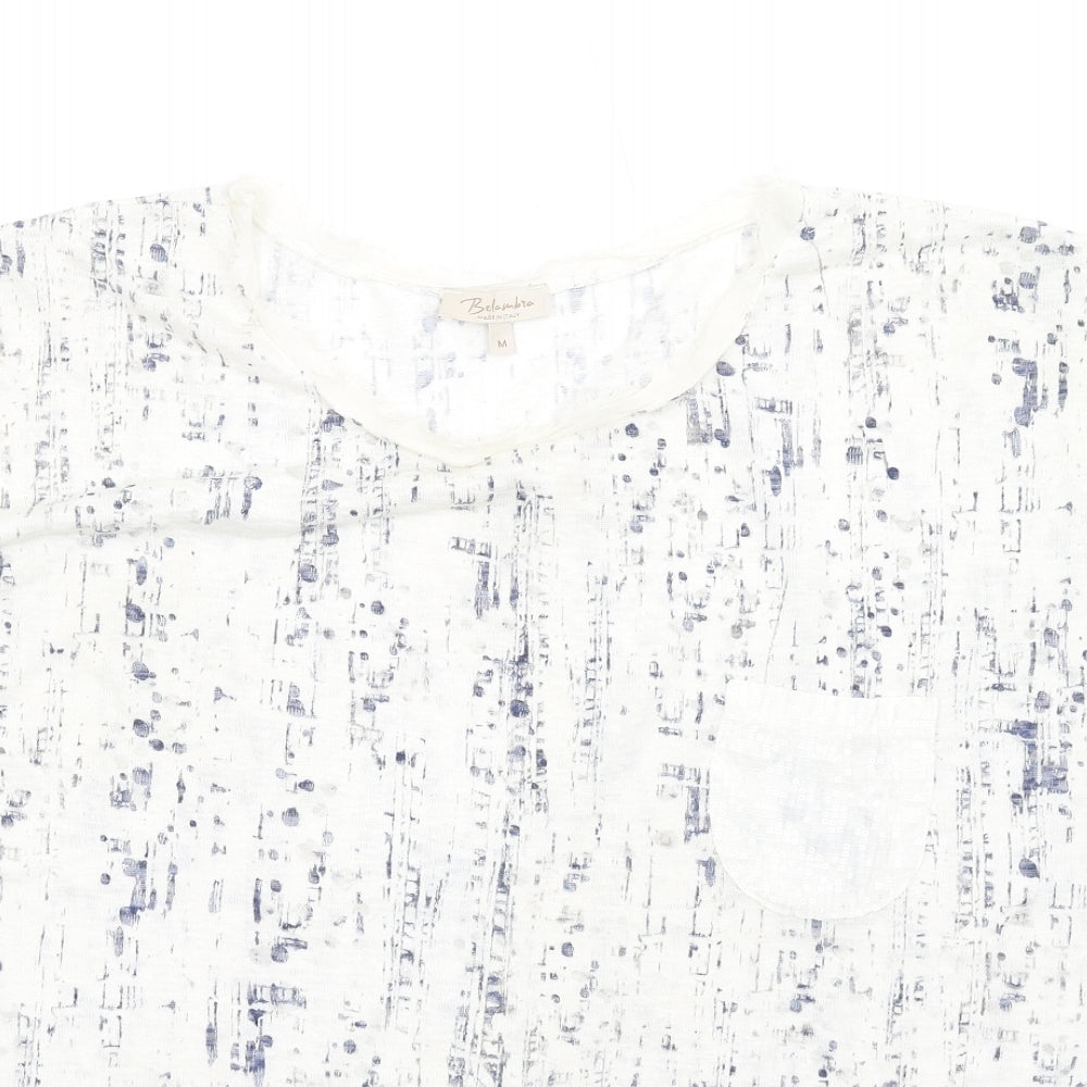 Bellambia Womens White Viscose Basic T-Shirt Size M Round Neck