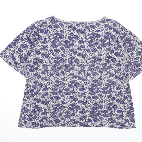 Amber Womens Grey Floral Cotton Basic T-Shirt Size 16 V-Neck