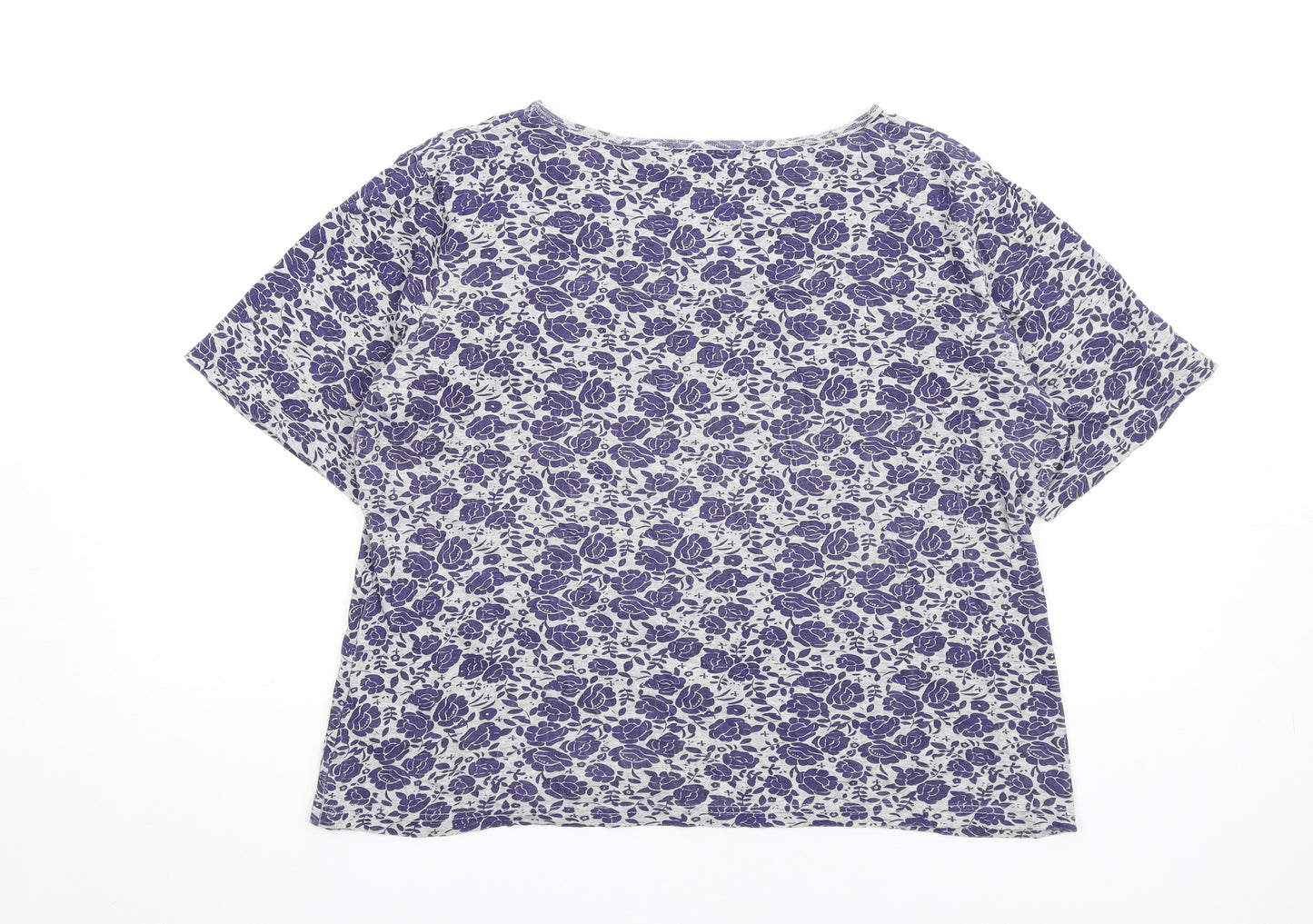 Amber Womens Grey Floral Cotton Basic T-Shirt Size 16 V-Neck