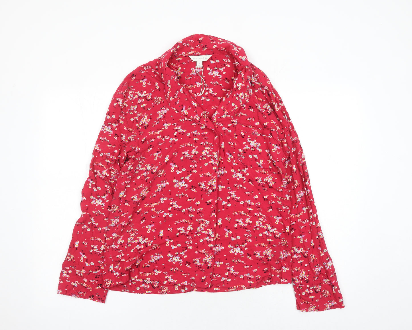Ghost Womens Red Floral Viscose Top Pyjama Top Size 8 Button