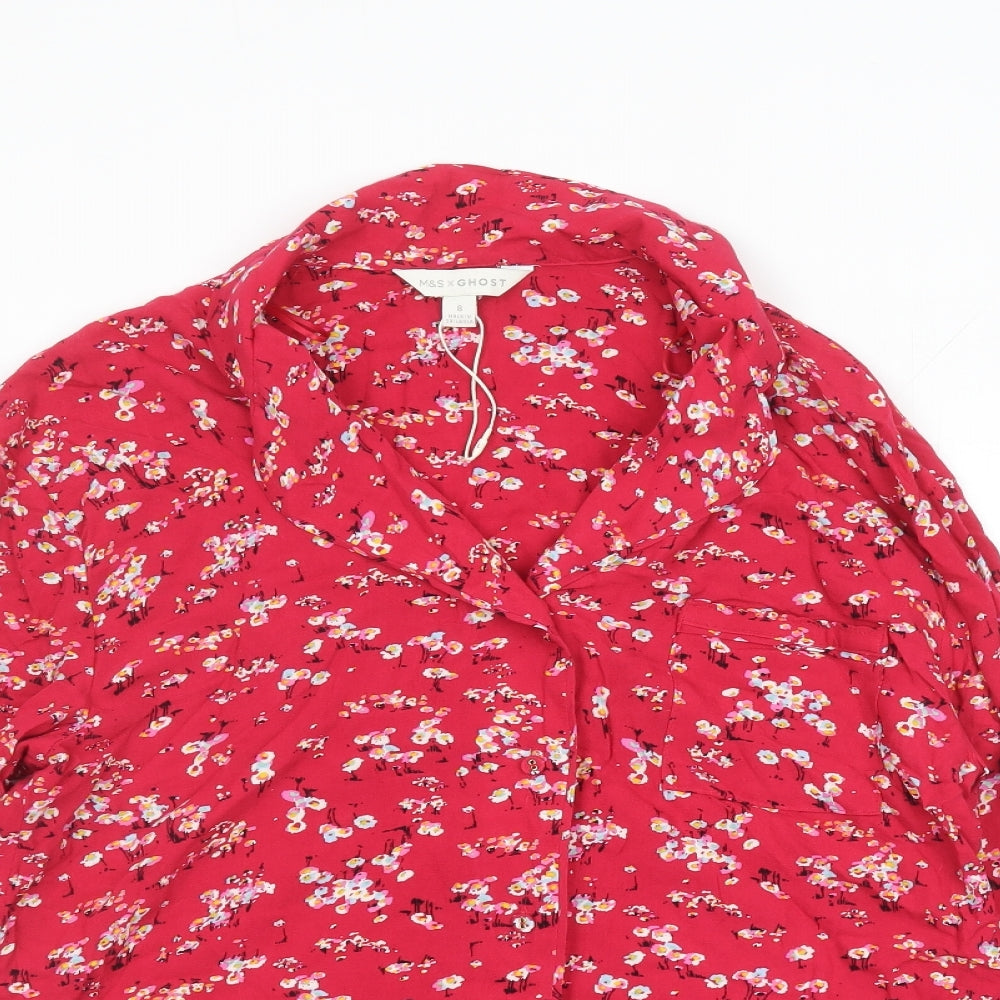 Ghost Womens Red Floral Viscose Top Pyjama Top Size 8 Button