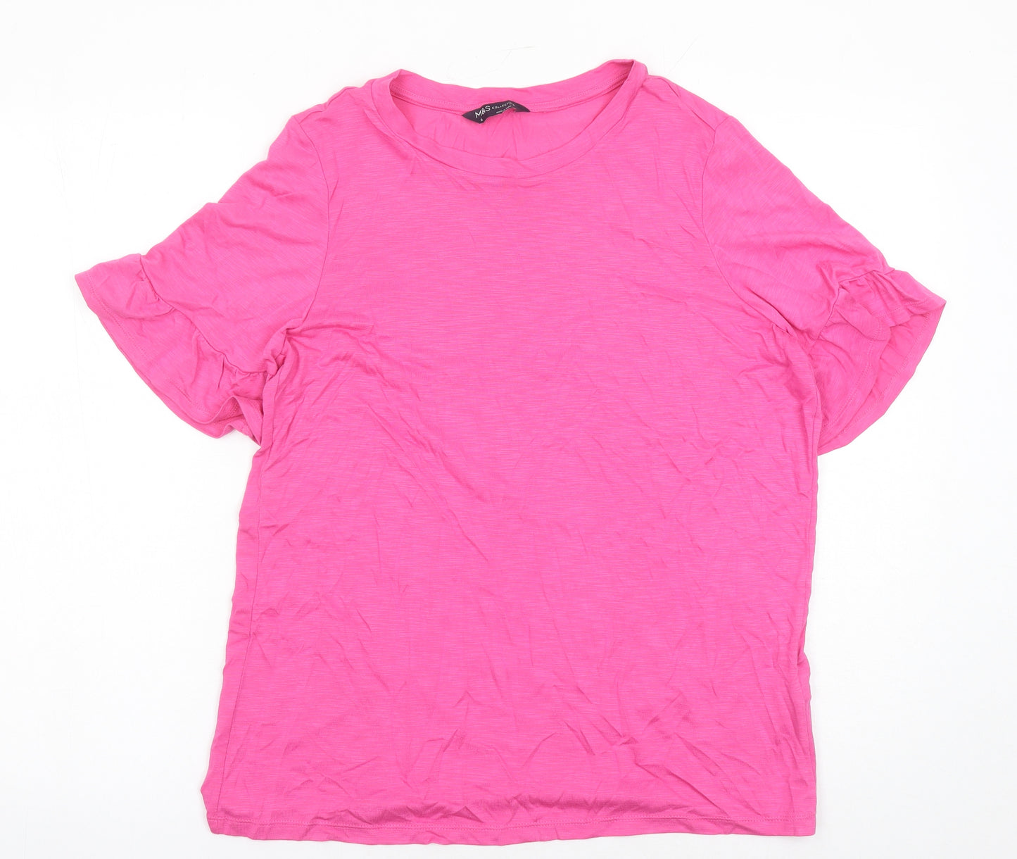 Marks and Spencer Womens Pink Modal Basic T-Shirt Size 8 Crew Neck