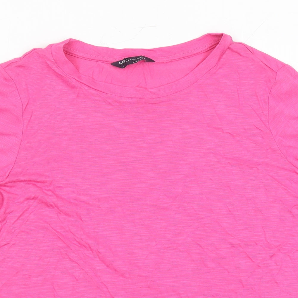 Marks and Spencer Womens Pink Modal Basic T-Shirt Size 8 Crew Neck