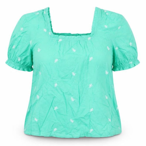 Per Una Womens Green Floral 100% Cotton Basic Blouse Size 20 Square Neck - Embroidered Detail