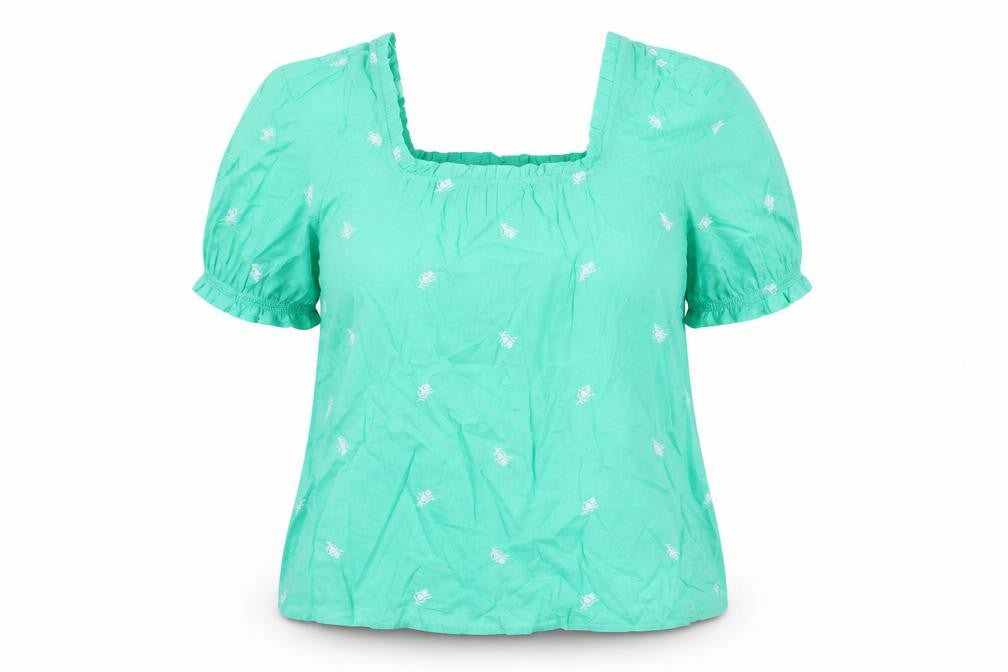 Per Una Womens Green Floral 100% Cotton Basic Blouse Size 20 Square Neck - Embroidered Detail