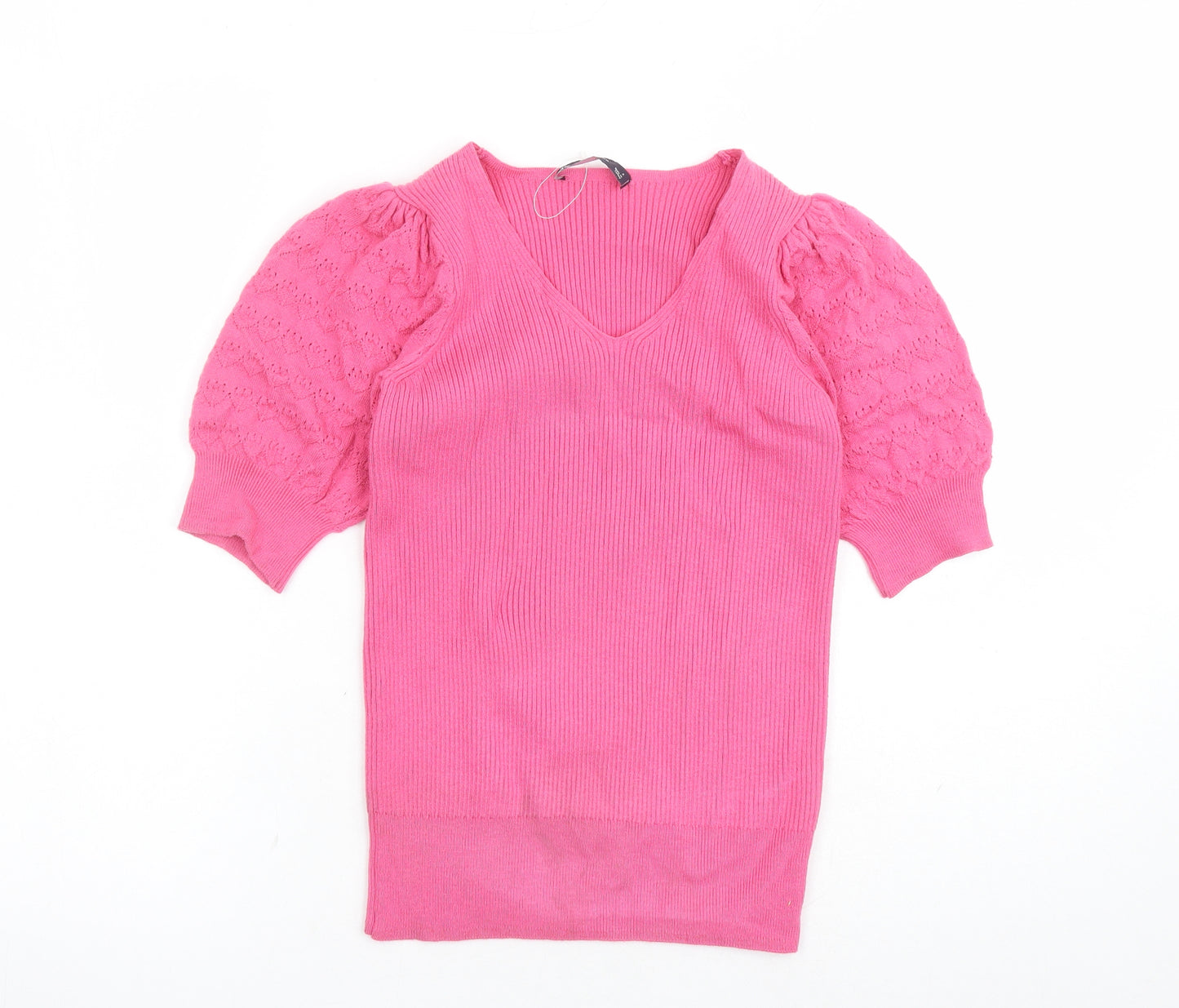 Marks and Spencer Womens Pink V-Neck Acrylic Pullover Jumper Size 8