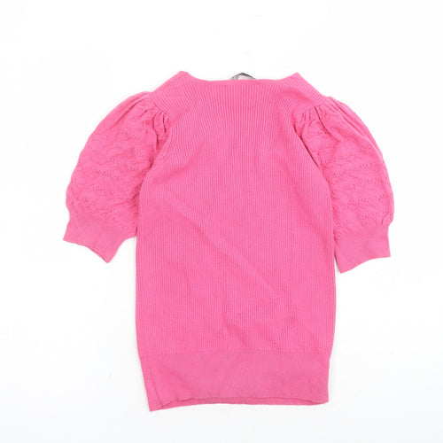 Marks and Spencer Womens Pink V-Neck Acrylic Pullover Jumper Size 8