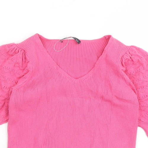 Marks and Spencer Womens Pink V-Neck Acrylic Pullover Jumper Size 8