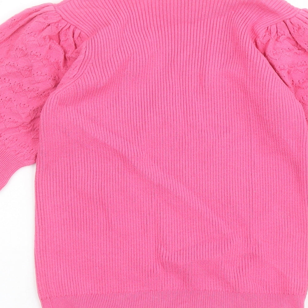 Marks and Spencer Womens Pink V-Neck Acrylic Pullover Jumper Size 8