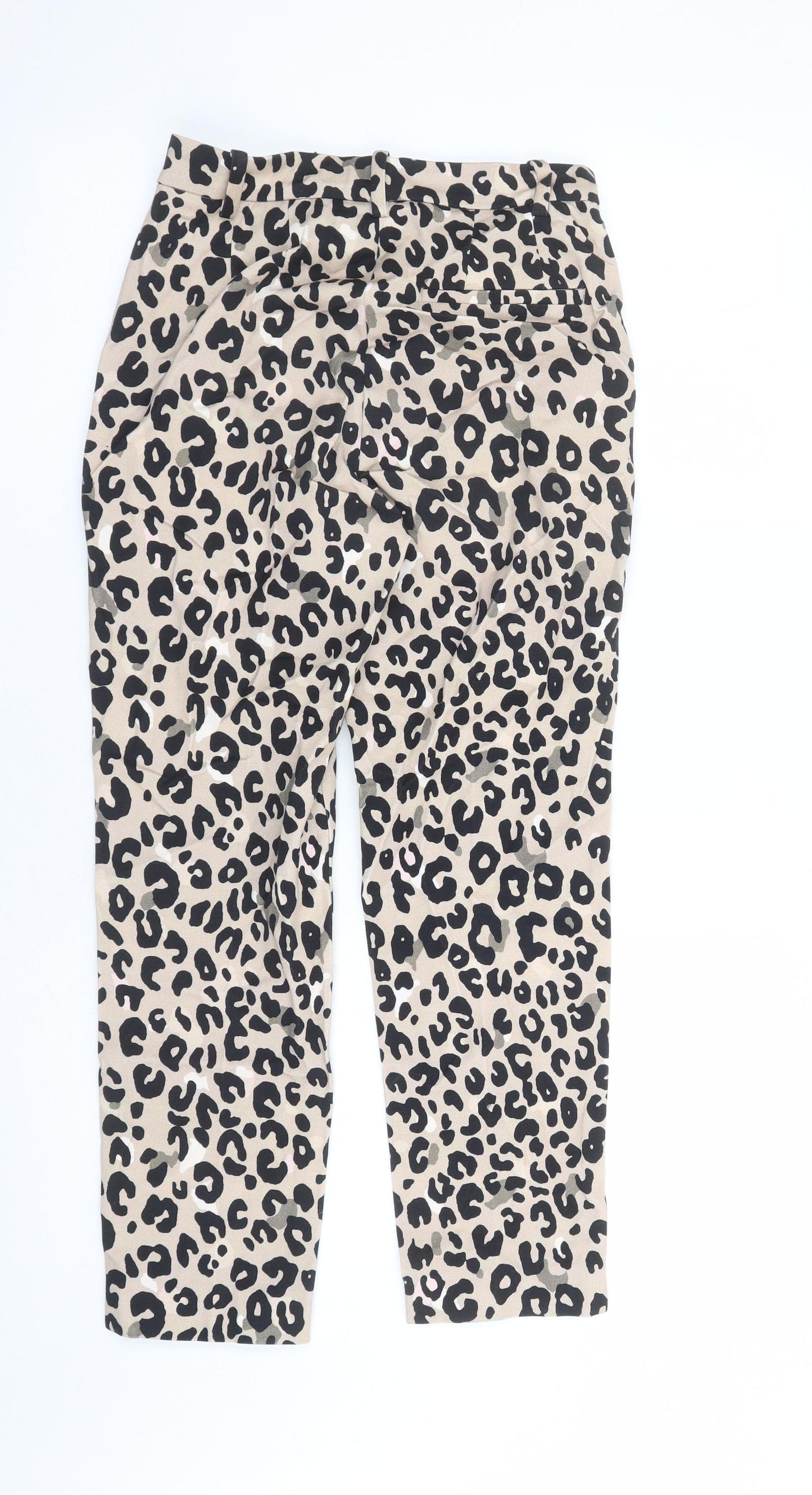 Marks and Spencer Womens Brown Animal Print Viscose Capri Trousers Size 6 L24 in Regular Zip - Leopard Pattern