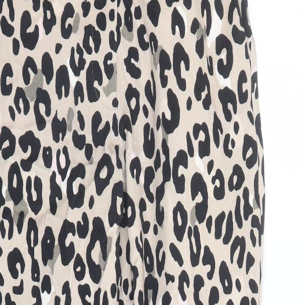 Marks and Spencer Womens Brown Animal Print Viscose Capri Trousers Size 6 L24 in Regular Zip - Leopard Pattern