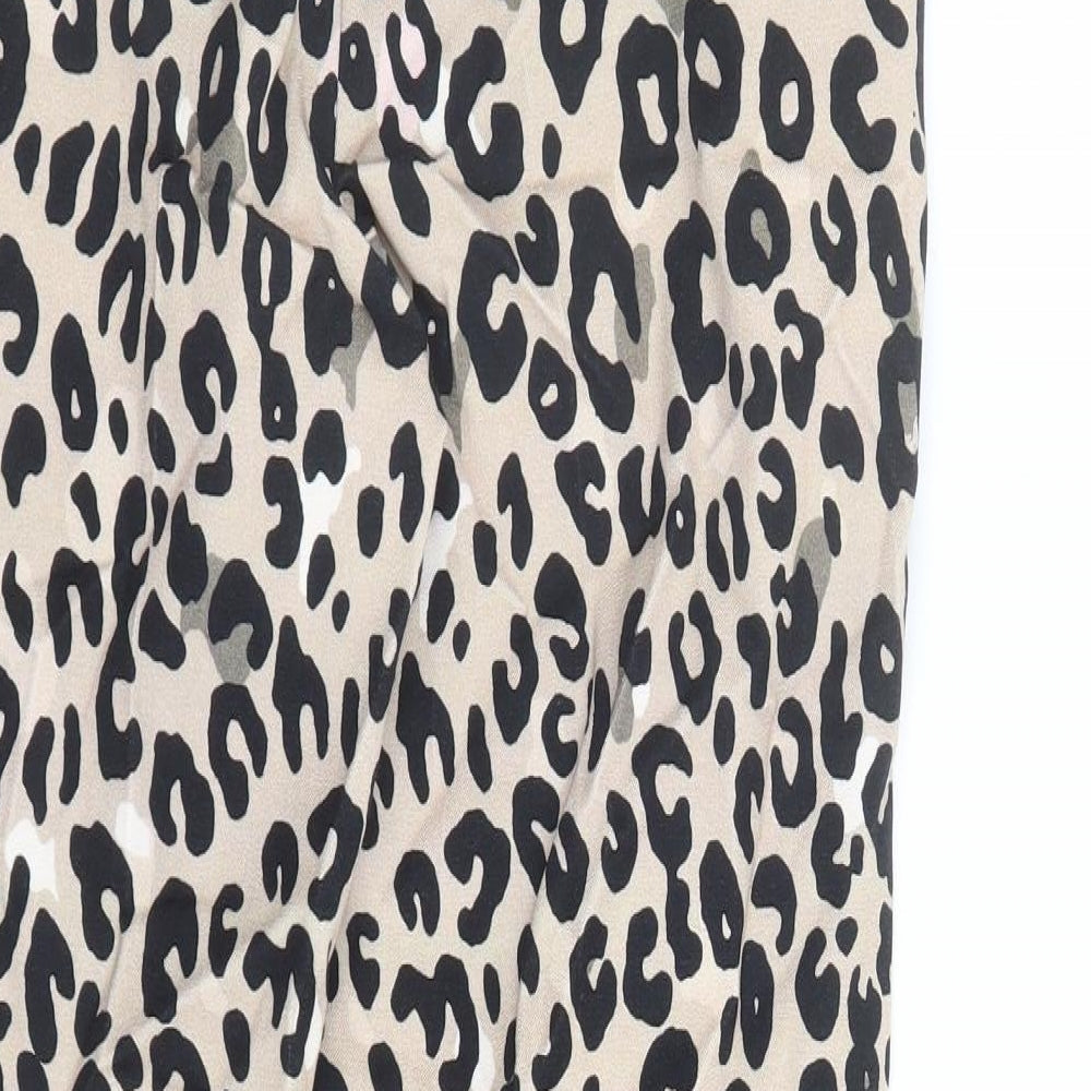 Marks and Spencer Womens Brown Animal Print Viscose Capri Trousers Size 6 L24 in Regular Zip - Leopard Pattern