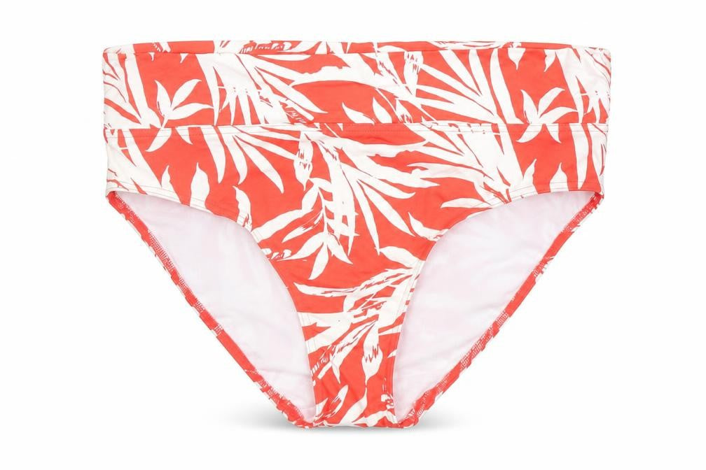 Marks and Spencer Womens Red Geometric Polyamide Swim Bottom Size 18 - Leaves Print