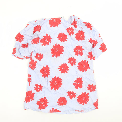 Marks and Spencer Womens Blue Floral Viscose Basic Blouse Size 6 V-Neck