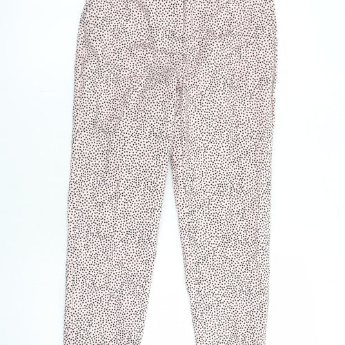 Marks and Spencer Womens Pink Polka Dot Cotton Capri Trousers Size 6 L24 in Regular Zip - Elasticated Waist