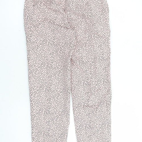 Marks and Spencer Womens Pink Polka Dot Cotton Capri Trousers Size 6 L24 in Regular Zip - Elasticated Waist