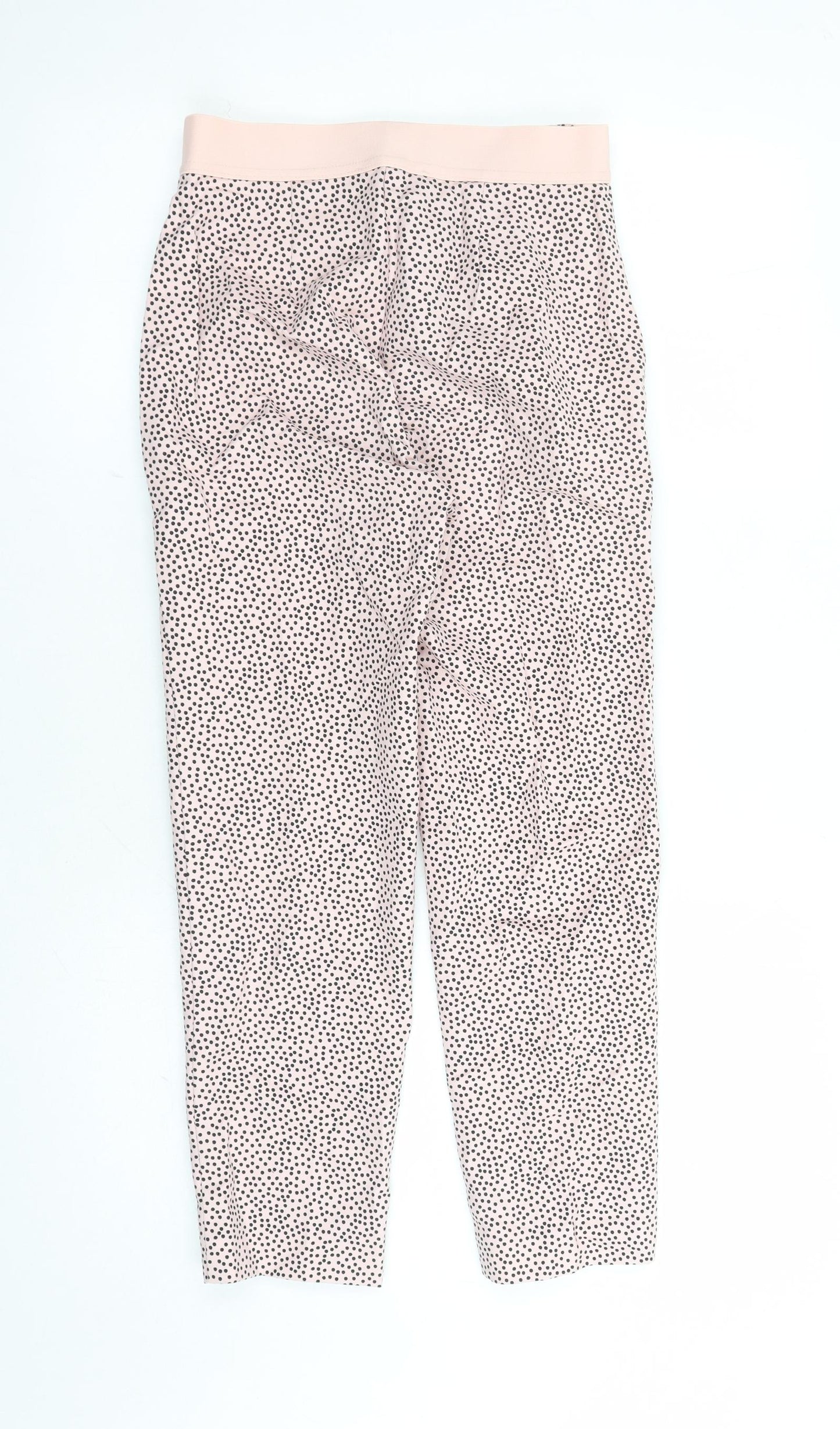 Marks and Spencer Womens Pink Polka Dot Cotton Capri Trousers Size 6 L24 in Regular Zip - Elasticated Waist