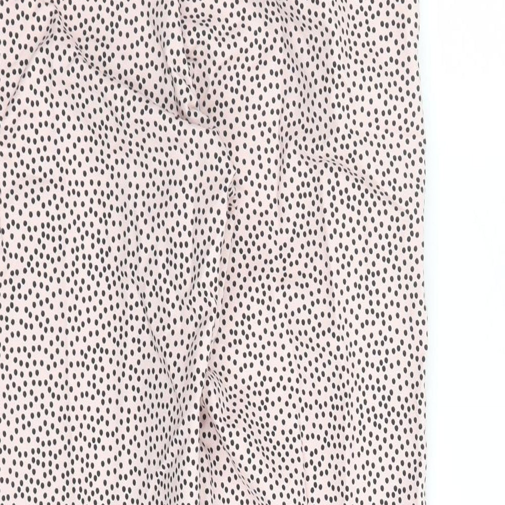 Marks and Spencer Womens Pink Polka Dot Cotton Capri Trousers Size 6 L24 in Regular Zip - Elasticated Waist